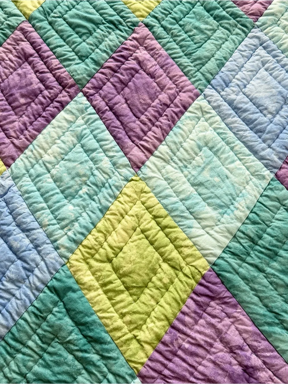 Vintage Pastel Patchwork Cotton  Queen Quilt – 85” x 90”